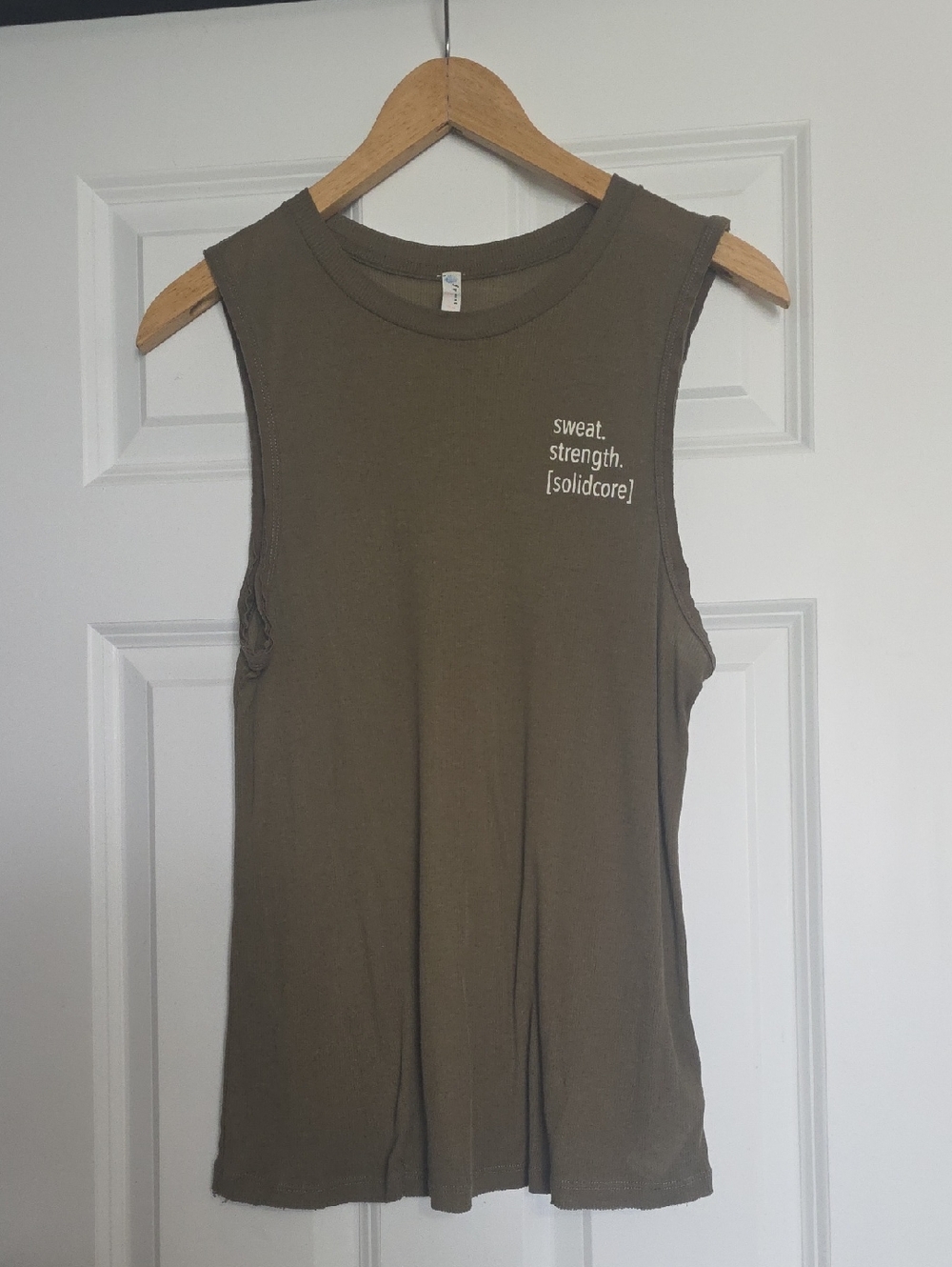 FP Movement by Free People Olive Muscle Tee with White Chest Print